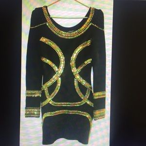 Kim kardashian Herve leger beaded gold black dress